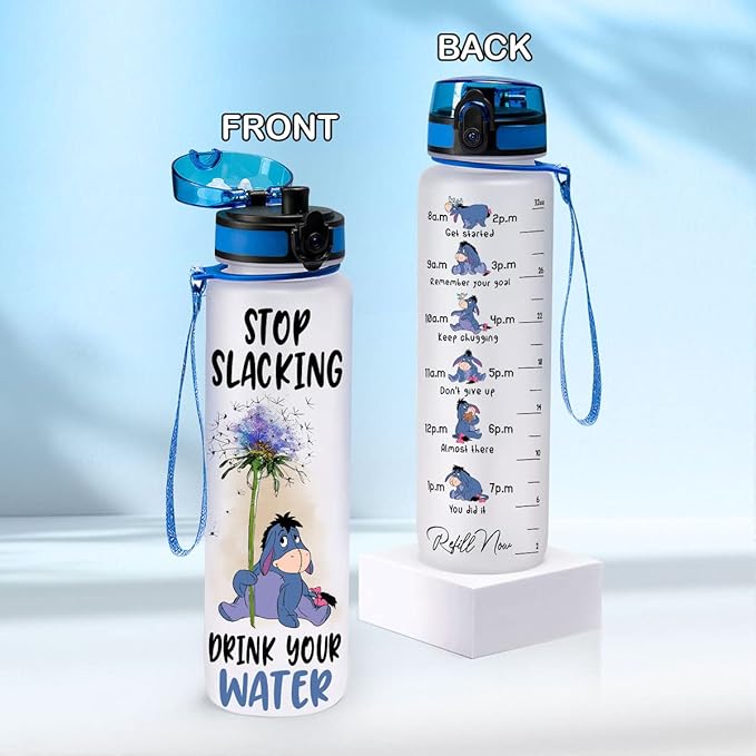 Stop Slacking Drink Your Water 32 Oz Water Track Bottle, Water Bottle With Time Marker, Donkey Motivational Insulated Water Bottle, Gifts For Family Friend, Birthday Gifts, Blue