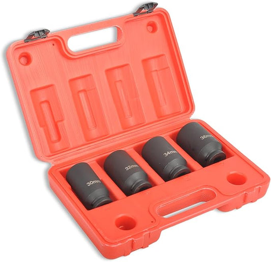 4Pcs 1/2" Drive Deep Impact Socket Set 12 Point Metric 30mm 32mm 34mm 36mm Drive Spindle Axle Hub Nut Socket Set,Heavy Duty with Portable Storage Case,Use In Removing And Installing Axle Nuts