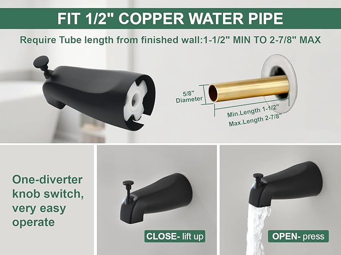 Shower Faucet Set with Tub Spout Tub and Shower Faucet Set Complete with Handheld Shower Head Shower Combo Set Shower System with Tub Spout Tub and Shower Trim Kit Matte Black