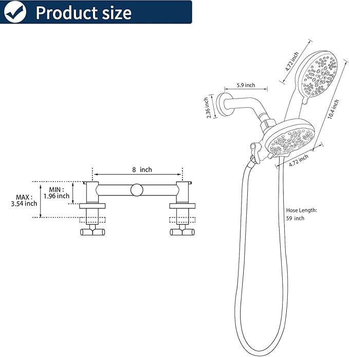 2 Handles Shower Faucet Shower System Complete 2 in 1 Shower Combo Set with Handheld Showerhead Shower Trim Kit Wall Mounted Shower Fixtures Brushed Nickel