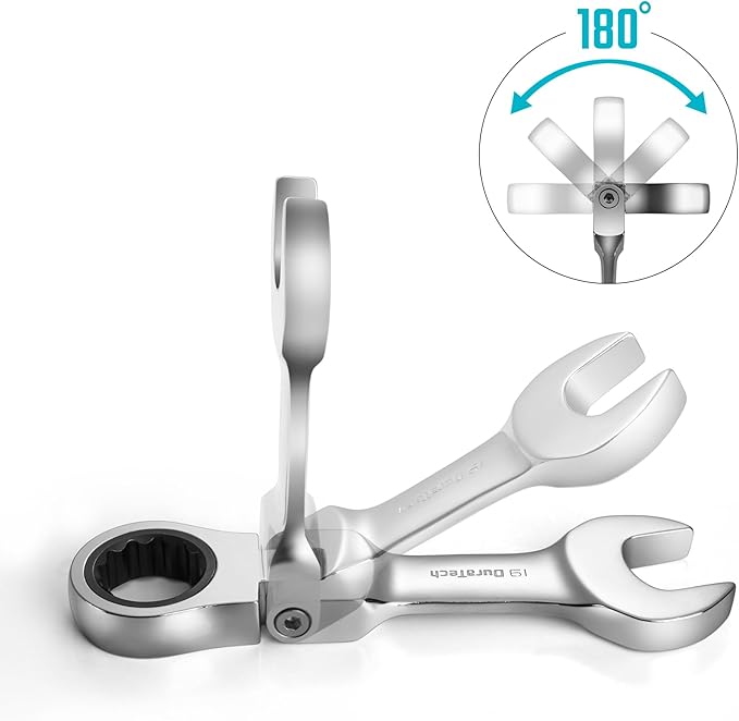 DURATECH Stubby Flex-head Ratcheting Combination Wrench Set, Metric, 12-piece, 8-19mm, CR-V Steel, with Pouch