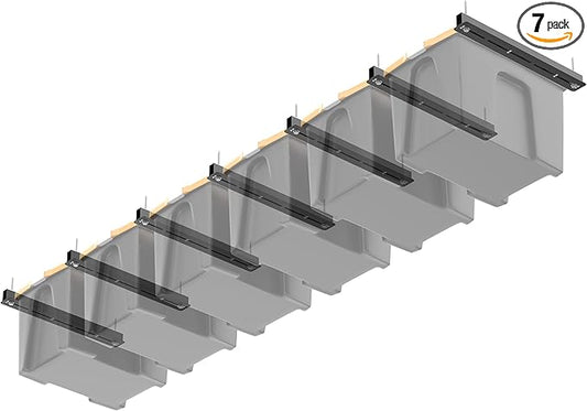 Ultrawall Overhead Garage Storage Rack, Heavy Duty Ceiling Storage Rack, 26 Inch Adjustable Ceiling Bin Storage System, 7 Sets for 6 Bins