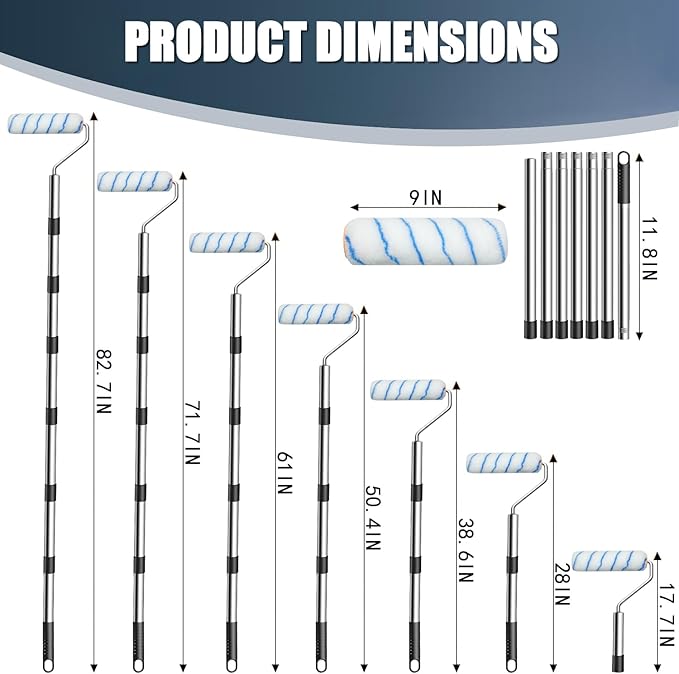 Paint Roller with Extended Detachable Pole Handle, Household Wall Painting Tool, Paint Roller Set for Walls and Ceiling, Paint Roller Brush Easy to Install and Remove (Total Length:7.2feet)