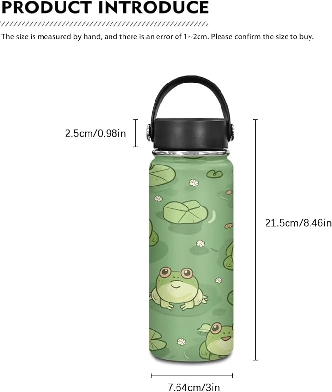 Frog Stainless Steel Water Bottles 18 Oz Insulated Water Bottles Leakproof Reusable Sports Water Bottle for Beach, Travel Cup Coffee Mug Birthday Gifts for Women