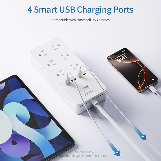 NTONPOWER 2 Prong Power Strip with 10ft Extension Cord, 2100J Surge Protector 1875W with 6 Outlets 4 USB Ports (2 USB C), 3 Prong Outlet Adapter, Wall Mount for Non-Grounded Plug, Ideal for Old House