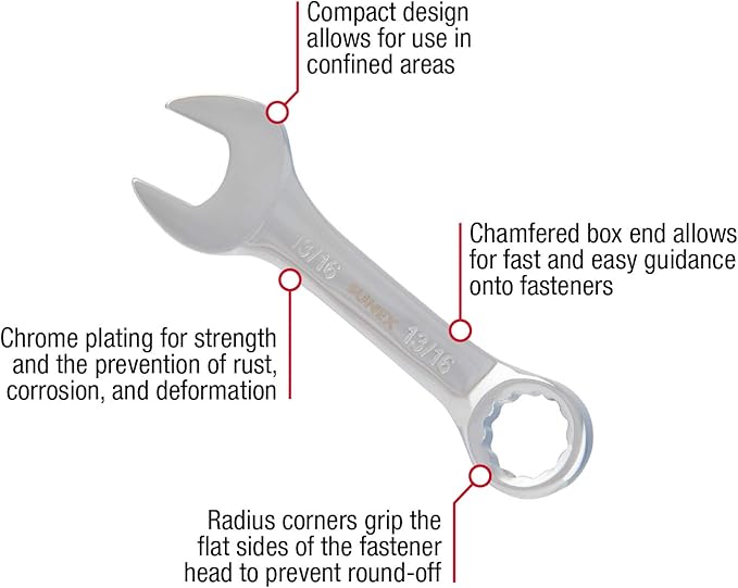 Sunex Tools 9930 SAE Stubby Combination Wrench Set, 3/8-Inch - 15/15-Inch, 11-Piece