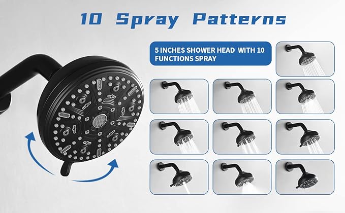 3 Handles Shower Faucet Set with Tub Spout Bathtub Shower Faucets Combo Set Shower System Complete Tub and Shower Trim Kit Shower Fixtures Matte Black