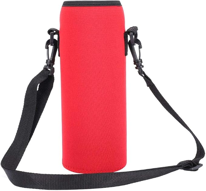 POCREATION Water Bottle Carrier,Insulated Neoprene Water Bottle Holder Bag Case Pouch Cover 1000ML, Shoulder Strap, Great for Stainless Steel and Plastic Bottles, Sport and Energy Drinks(red)