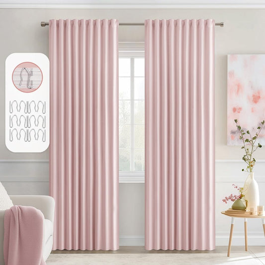 MIULEE Baby Pink Back Tab Blackout Curtains 72 Inch Length 2 Panels Set for Living Room Bedroom Privacy, Rod Pocket/Pinch Pleat Thermal Insulated Room Darkening Pleated Light Blocking Drapes