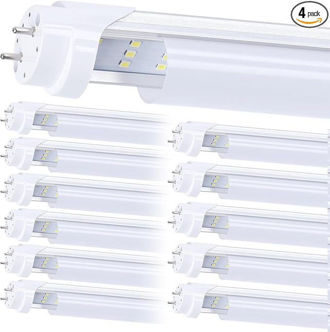 12 Pack, 4FT LED T8 Type A+B Tube Lights, 28W(80W Equivalent), 4000LM, 6000K, Frosted Cover, Single or Double End Powered, Plug and Play or Ballast Bypass, 4 Foot T10 T12 Fluorescent Bulbs Replacement