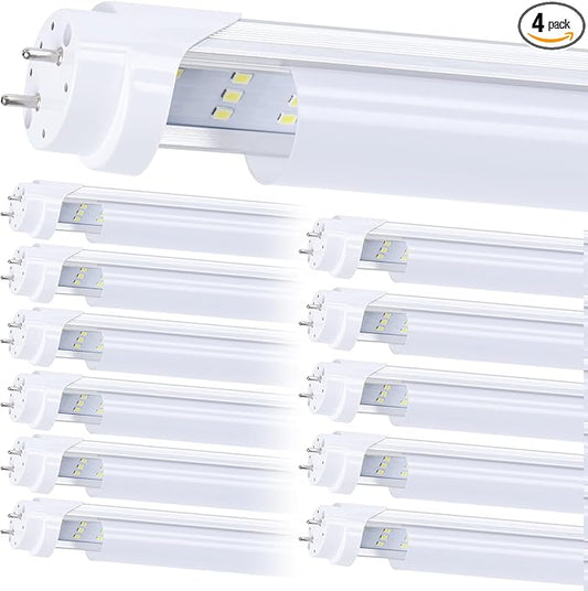 12 Pack, 4FT LED T8 Type A+B Tube Lights, 28W(80W Equivalent), 4000LM, 6000K, Frosted Cover, Single or Double End Powered, Plug and Play or Ballast Bypass, 4 Foot T10 T12 Fluorescent Bulbs Replacement