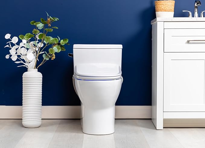ALPHA BIDET iX Pure Bidet Toilet Seat in Round White | Ultra Low Profile | Endless Warm Water | Arced Stainless Steel Nozzle | Blue LED Nightlight | Dryer…