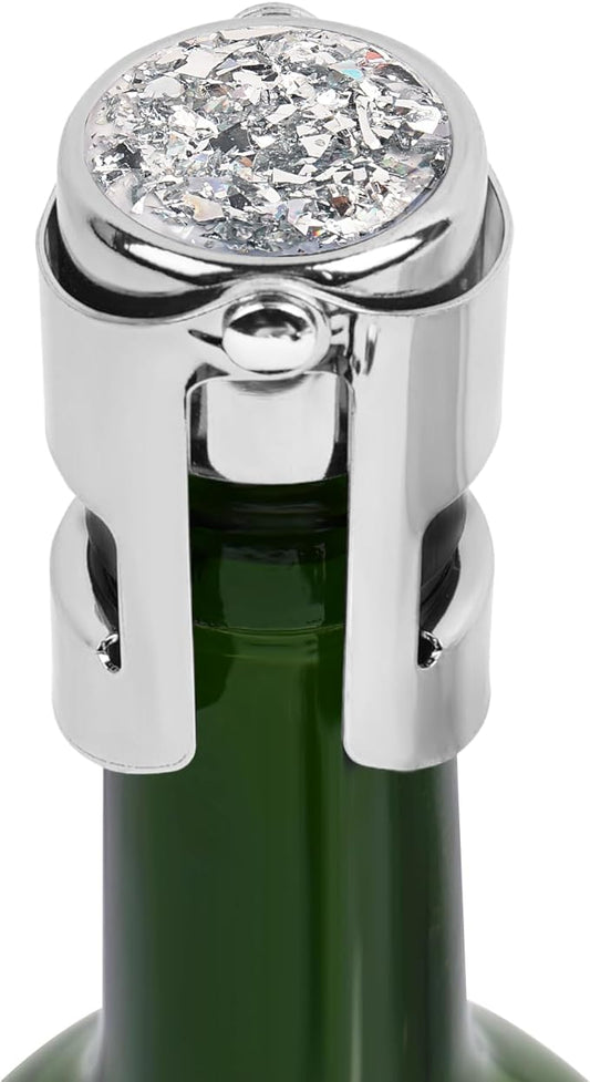 LIZIMANDU Champagne Stopper, Stainless Steel Bottle Plug Sealer for Sparkling Wine, Superior Leak,keeps Wine, Champagne, Prosecco, Cava, and Sparkling Wine fresh longer(1-Bling Silver)