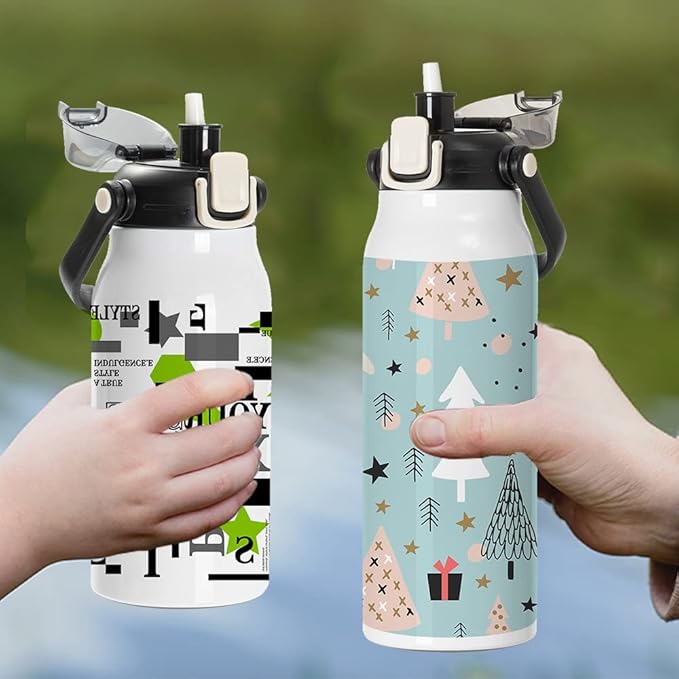 PYD Life Sublimation Water Bottles Vacuum Flasks 44 OZ White with Portable Sippy Up Lid and Straw Large Stainless Steel Travel Tumblers Cups Mugs for Tumbler Heat Press 2 Pack