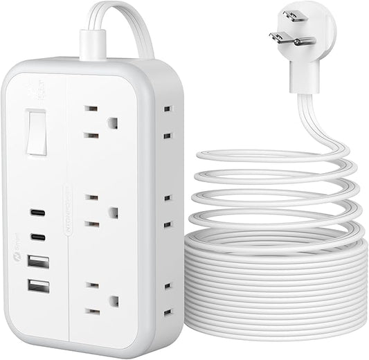 Flat Plug Extension Cord 25 ft, Surge Protector Power Strip, Outlet Extender with 6 Outlets 4 USB Ports, Overload Protection, Long Extension Cord with Multiple Outlets for Indoor, Home, Office, White