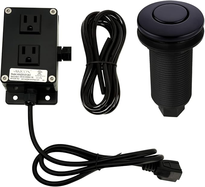 Akicon Garbage Disposal Kitchen Air Switch Kit, Dual Outlet Sink Top/Counter Top Waste Disposal On/Off Switch Kit, 2-1/2'' Max Countertop Thickness (Matte Black)