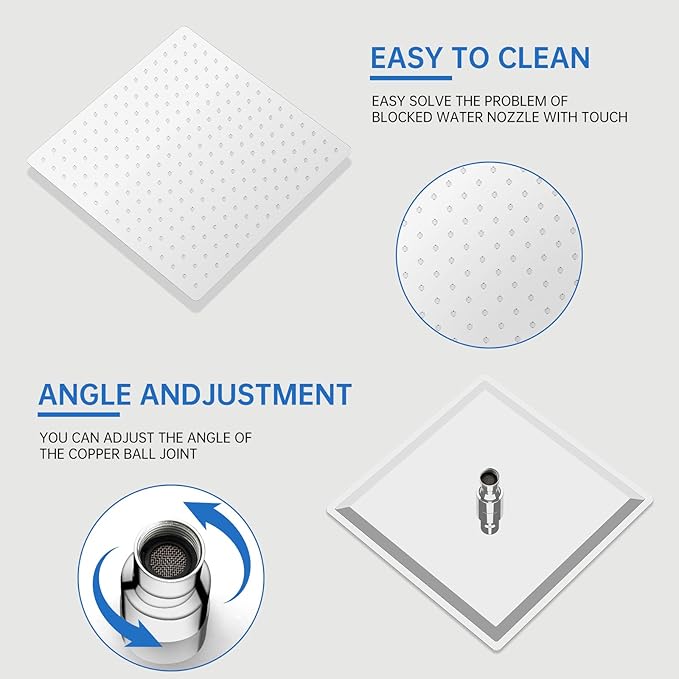 RUMOSE Polished Chrome Rainfall Shower System 12 Inch High Pressure Square Head with 2 in 1 Handheld Spray Wall Mount Brass Bathroom Shower Faucet Set with cUPC Certified Rough-in Valve