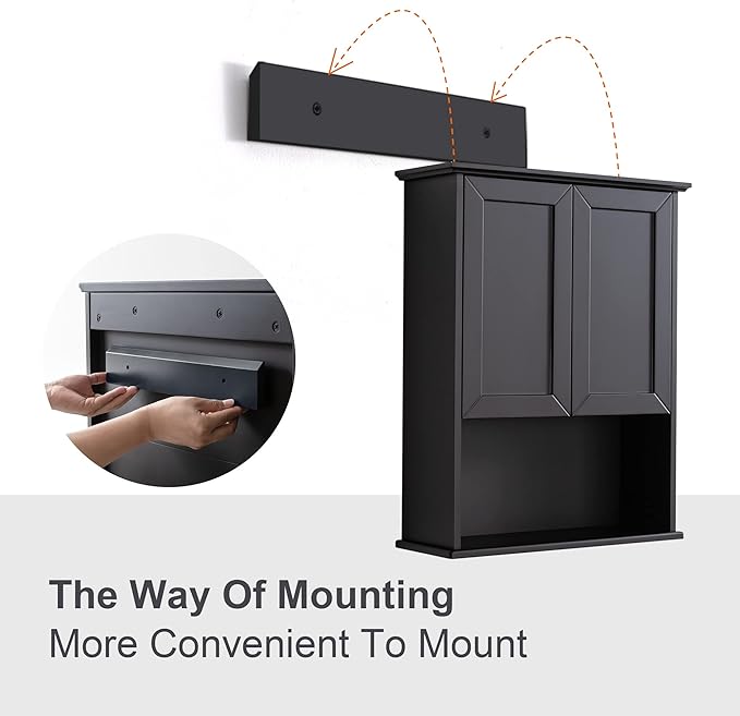 Black Bathroom Wall Cabinet 23x29 inch Wooden Bathroom Medicine Cabinet with 2 Doors and Adjustable Shelf, Wall Mounted Cabinet Over Toilet Storage Cabinet