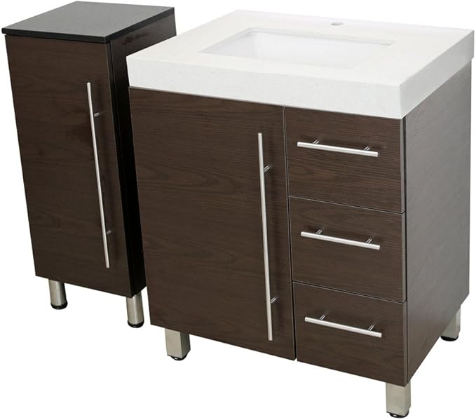 30" Freestanding Bathroom Vanity,Brown. White Integrated Countertop
