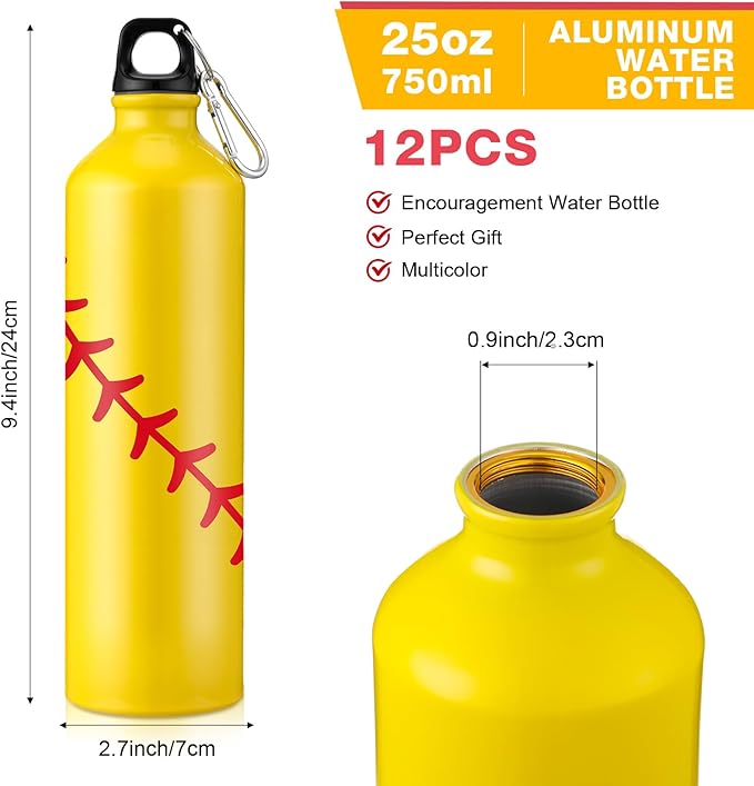 Uiifan 12 Pcs Softball Gift Leak Proof Aluminum Water Bottle Lightweight Bike Water Bottle Reusable Water Bottle with Twist Cap Buckle Travel Sports Bottle Softball Accessories for Camping Gym