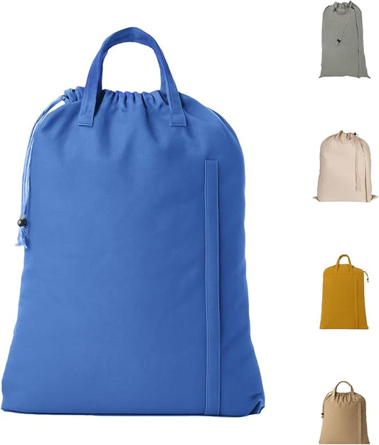 LFH Home Cotton Canvas Large Laundry Bag with Handle, Heavy Duty Drawstring Closure Washable Laundry Bags, School Travel, Home, Hotel, College Dorm, Organizer Sack, Toys Clothes 24x36-Sky Blue
