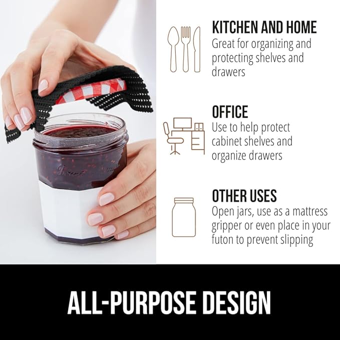 Gorilla Grip powerGRIP Drawer Shelf and Cabinet Liner, Thick Strong Hold, Non-Adhesive Liners Protect Kitchen Cabinets and Cupboard, Bathroom Drawers, Easy Install, Breathable Mat, 17.5" x20', Black