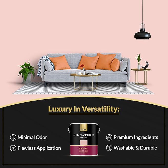 EVOLVE Signature Paint & Primer: Luxury Paint & Primer for Indoor & Outdoor Surfaces, Minimal Odor, Eggshell Sheen (Flamingo Pink, 1 Gallon)