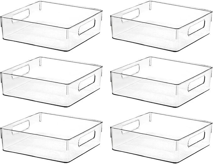 Clear Plastic Storage Bins, Pantry Organizers and Storage or Kitchen Organization and Storage Containers Bins for Organizing, Fridge, Freezer, Bathroom, Pantries, Refrigerator, Cabinet Organizer Bin