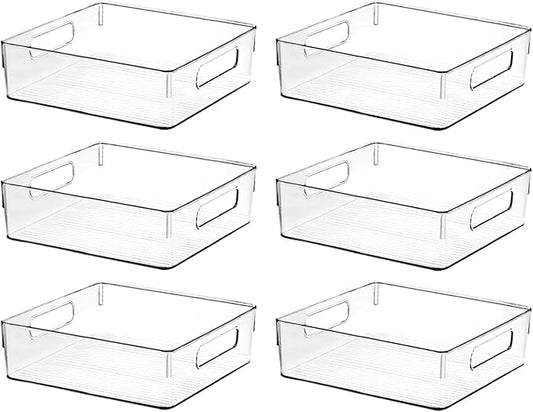 Clear Plastic Storage Bins, Pantry Organizers and Storage or Kitchen Organization and Storage Containers Bins for Organizing, Fridge, Freezer, Bathroom, Pantries, Refrigerator, Cabinet Organizer Bin