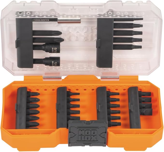 Klein Tools 33800 Impact Driver Bit Set, 35-Piece, S2 Steel with Phillips, Slotted, Square, TORX Bits and Magnetic Nut Drivers in MODbox Case