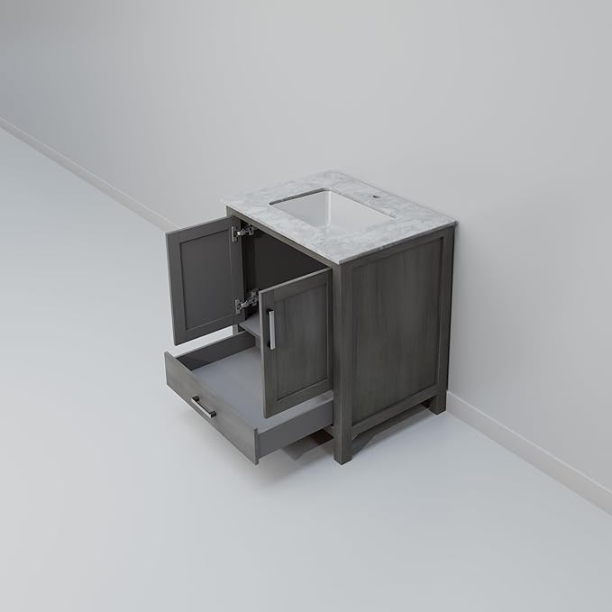 Big Sur 30 in. W x 22 in. D Distressed Grey Bath Vanity and Carrara Marble Top