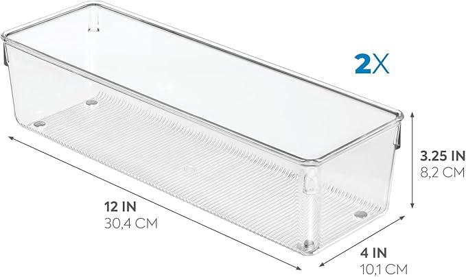 iDesign Utensil Holder and Silverware Organizer for Kitchen Utensils and Countertop Storage, The Linus Collection – Set of 2, 4" x 12" x 3", Clear