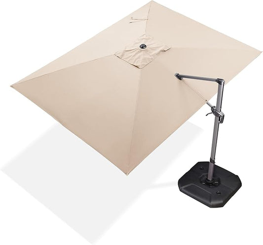 PURPLE LEAF 9' X 11.5' Patio Umbrella Outdoor Cantilever Rectangle Umbrella Aluminum Offset Umbrella with 360-degree Rotation for Garden Deck Pool Patio, Beige