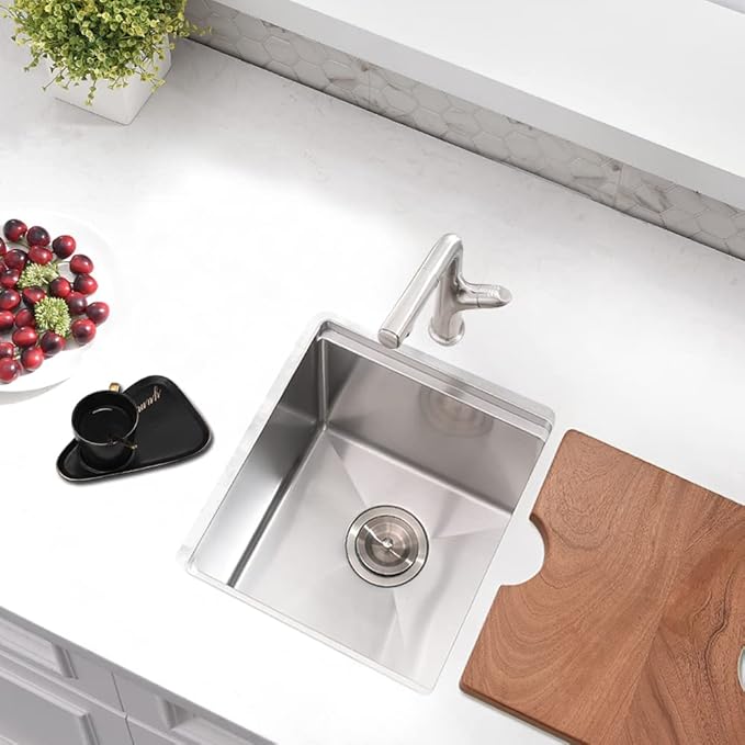 12 Inch Undermount Bar Sink Workstation, BoomHoze 12 x 15 Stainless Steel Wet Bar Kitchen Prep Single Bowl 16 Gauge Small Kitchen Sink with Cutting Board and Assembly
