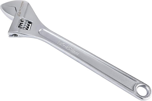 Olympia Tools 18" Adjustable Wrench, Heavy Duty Drop Forged Steel, Chrome Plated, Precision Machined Jaws, Rust Resistant