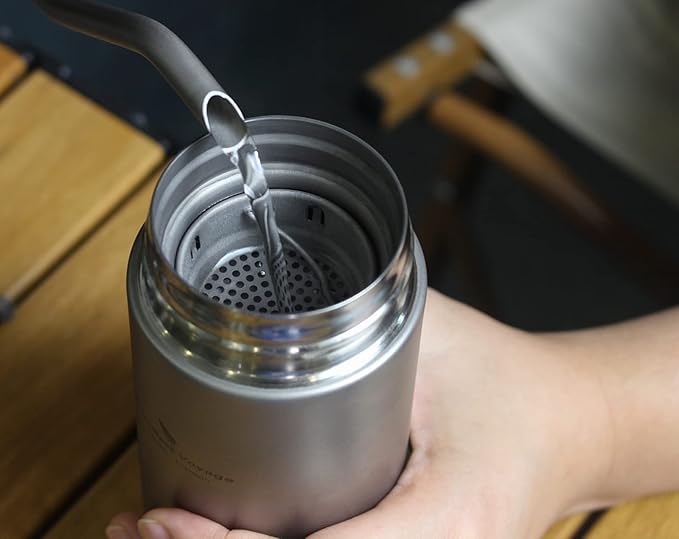 Boundless Voyage Titanium 300ml/450ml Vacuum Water Bottle with Tea Filter Double-Walled Lightweight Leak-Proof Sport Water Bottle for Travel Outdoor Office (15 fl oz)