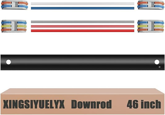 46" Ceiling Fan Downrod, 【1 Outside Diameter】 Black Extended Downrod, including 4 Wire Connectors and 5 Extension Wires (No Threads)