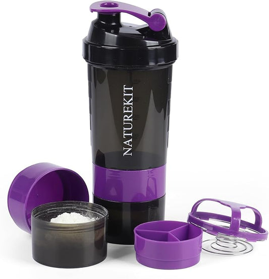 Shaker Bottle,Protein Shaker with Powder Storage Container 18oz, Leak Proof ，Gym Bottle Portable Pre Workout for Mix & Drink Shakes & Smoothies,Dishwasher Safe,Purple