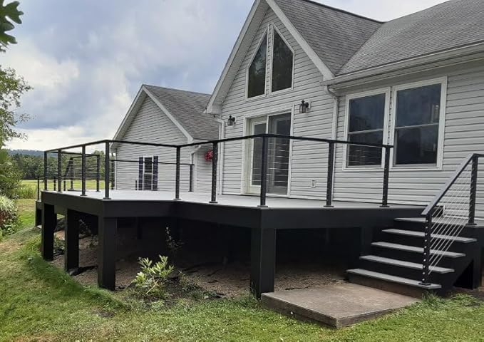 Cable Railing Post - Stainless Steel Square Fence Post for Deck Cable Railing System (36" Level-drilled-2 Pack, Black)