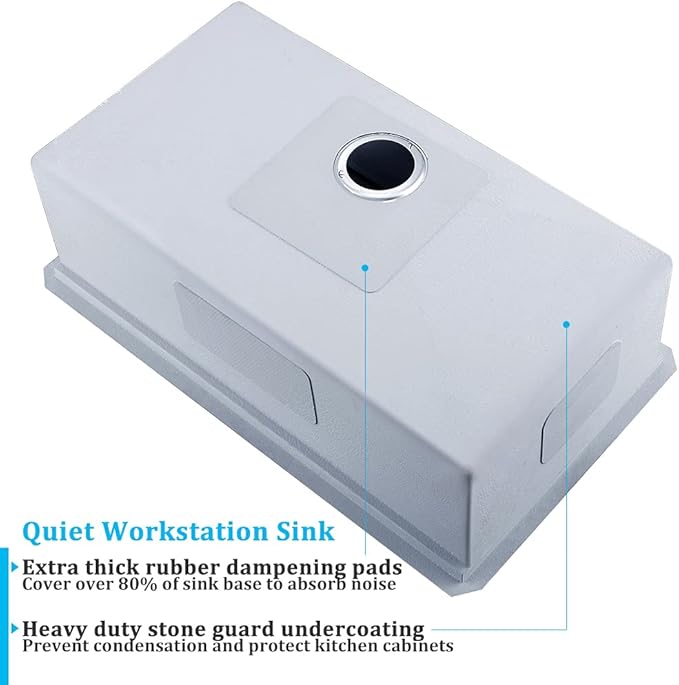 27 Inch Undermount Kitchen Sink Workstation 16 Gauge Stainless Steel Undermount Sink Single Bowl Handmade 10 Inch Deep