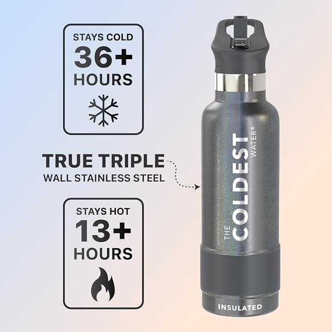 Coldest Water Bottle with Standard Mouth Straw Lid Metal Thermos Vacuum Insulated Stainless Steel l Reusable Leak Proof Cupholder Flask (21 oz, Stardust)