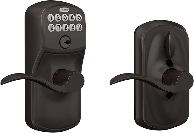 SCHLAGE FE595 PLY 716 Acc Plymouth Keypad Entry with Flex-Lock and Accent Style Levers, Aged Bronze,12 Inch