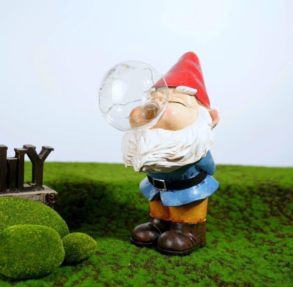 Garden Gnomes Outdoor with LED Solar Light - 11’’Spring Gnomes Decorations for Home/Yard/Patio with Lantern - Solar Garden Statues (Bubble Gnome)