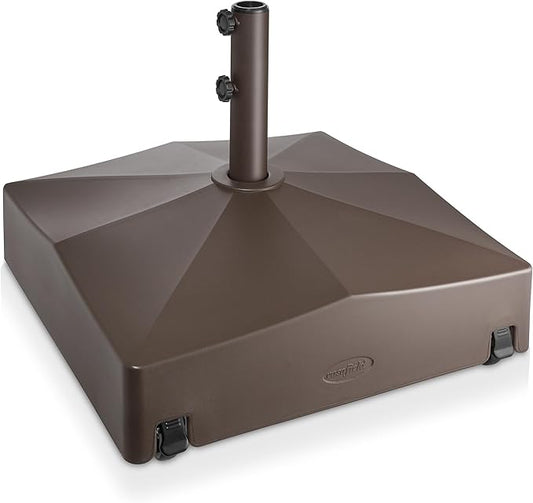 Casafield Patio Umbrella Base, 131lb Capacity, Fillable Heavy Duty Rolling Stand for Outdoor, Patio, Lawn, Deck, Poolside - Brown