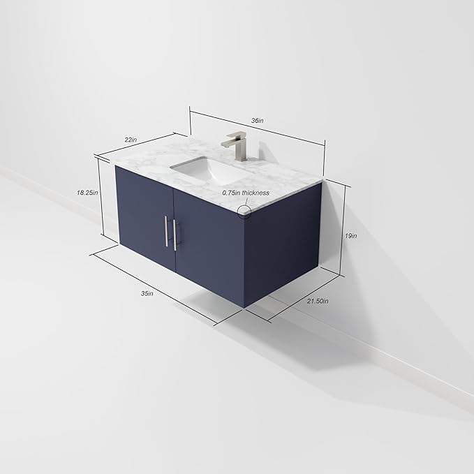 Sonoma 36" W x 22" D Navy Blue Bath Vanity & Carrara Marble Top