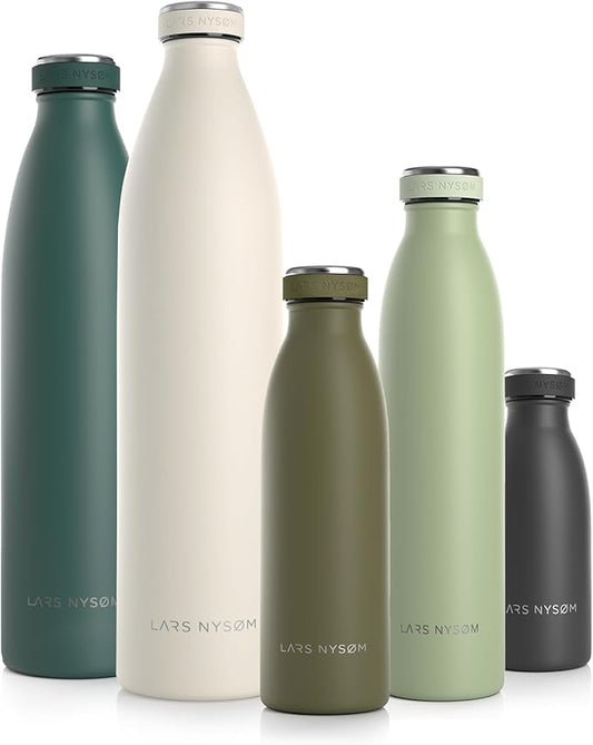 LARS NYSØM Stainless Steel Insulated Water Bottle 12oz 17oz 25oz 34oz 51oz | BPA-free Insulated Thermo Flask for Hot and Cold Beverages | Leakproof Drinking Bottle (Capulet Olive, 17oz)