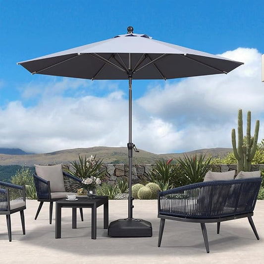 PURPLE LEAF 10' Round Patio Umbrella Outdoor Table Umbrella Aluminum Frame Market Umbrella Sun Umbrella with 8 Sturdy Ribs & Tilt for Garden Deck Lawn & Pool Light Gray