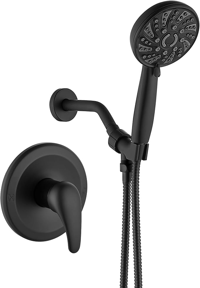 gotonovo Single-Handle Shower Faucet Set Shower Kit with Valve Shower Head and Handle Set Shower Trim Kit with 6 Modes ABS Handheld Shower Fixtures Shower Valve and Trim Kit Matte Black