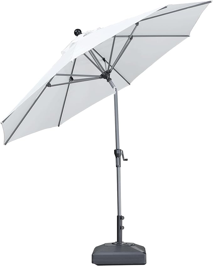 PURPLE LEAF 9' Round Patio Umbrella Outdoor Table Umbrella Aluminum Frame Market Umbrella Sun Umbrella with 8 Sturdy Ribs Tilt for Garden Deck Lawn Pool White