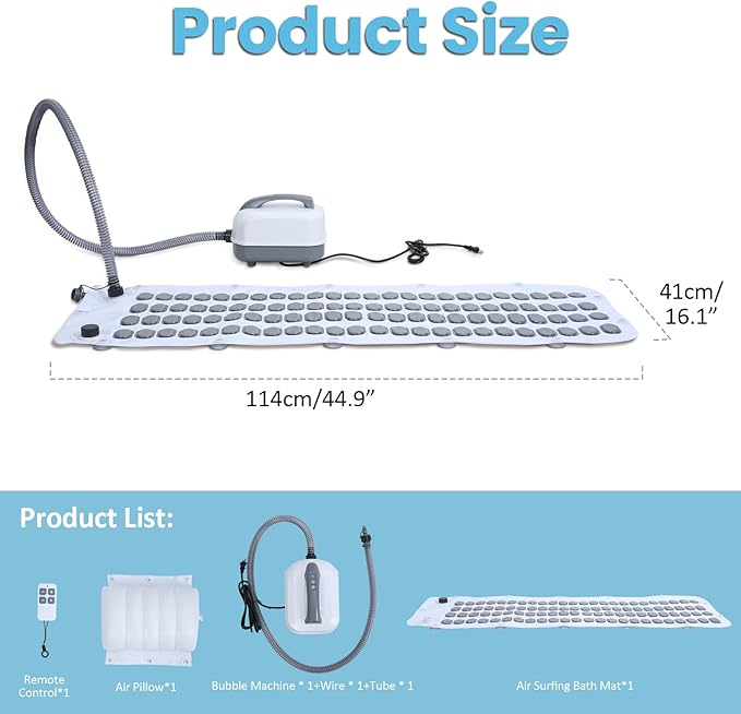 Bubble Bath Massager Mat for Bathtub | Full Body Massage Mat | Electric Air Pump & Adjustable Bubble Settings | Remote & Pillow Fit Most Bathtubs